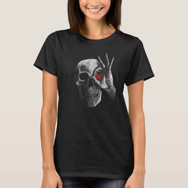 T-shirt Red Skull Eye Vintage skull head (Devant)