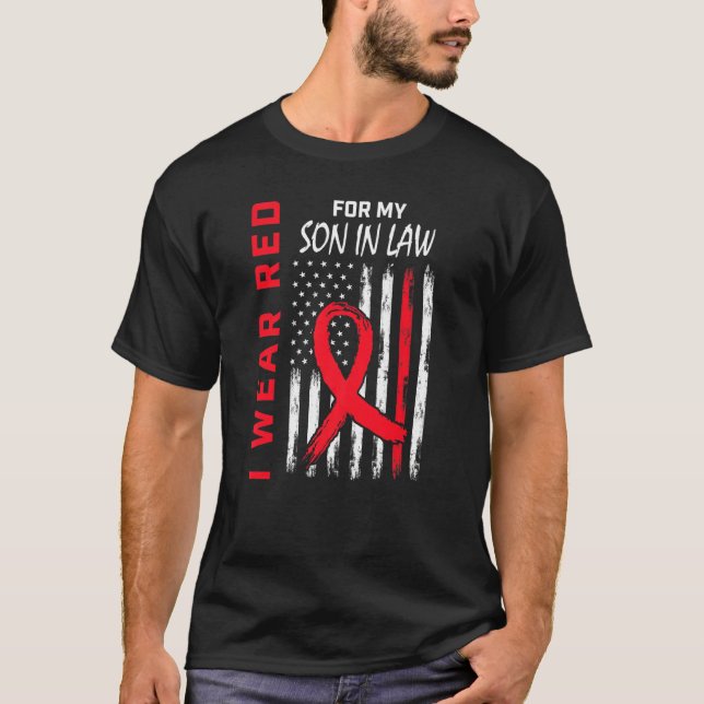 T-shirt Red Son In Law Heart Disease Awareness Flag Matchi (Devant)
