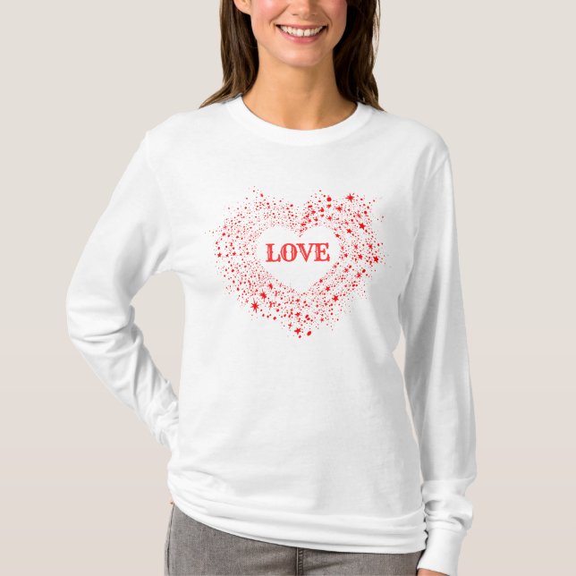 T-shirt Red Sparkles Valentine Heart Text Love (Devant)