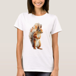 T-shirt Red Squirrel Watercolor Illustration Women