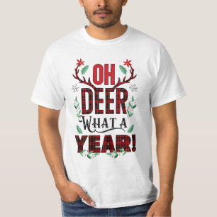 T-shirt Red Tartan Plaid Oh Deer Quelle année de vacances