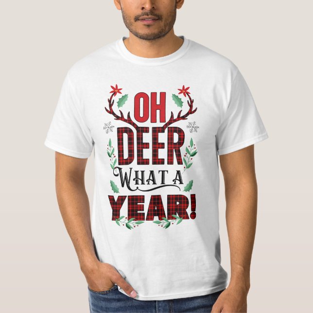 T-shirt Red Tartan Plaid Oh Deer Quelle année de vacances (Devant)