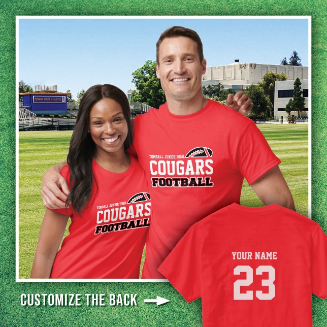 T-shirt Red Tomball Jr. High Cougars Nom du football # (Créateur téléchargé)