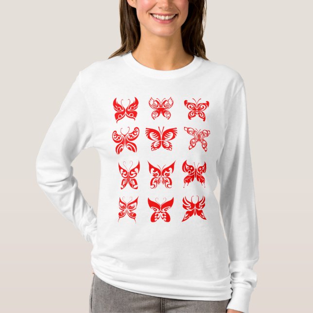 T-shirt Red Tribal Butterfly Ornamental (Devant)