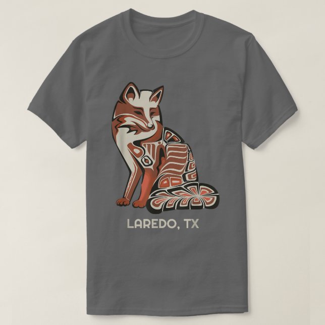 T-shirt Red Tribal Fox Laredo Native American Artwork Styl (Design devant)