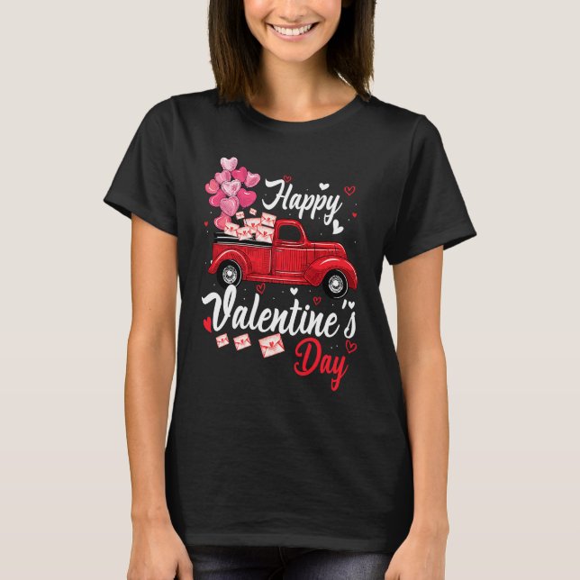 T-shirt Red Truck Happy Valentines Day  Couple Matching (Devant)