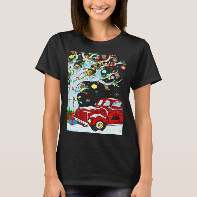 T-shirt Red Truck  Lights Xmas Tree Snowman Red Truck Chri (Devant)