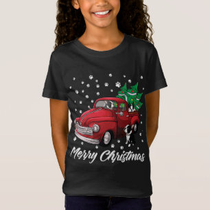 T-Shirt Red Truck Merry Christmas Tree Boston Terrier Dog
