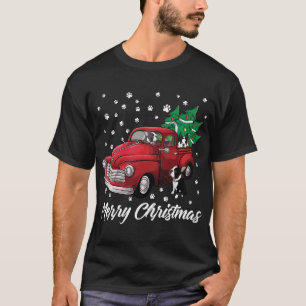 T-shirt Red Truck Merry Christmas Tree Boston Terrier Dog