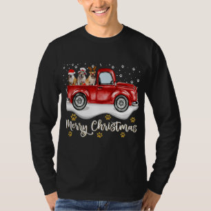T-shirt Red Truck Merry Christmas Tree English Buldog