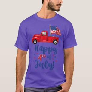 T-shirt Red Truck With American Flag Happy 4th Of July