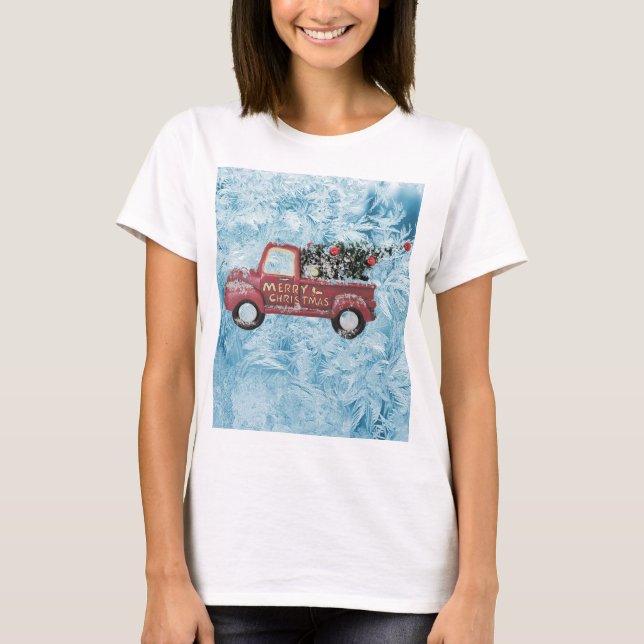T-shirt red vintage truck on blue snowflawgrock (Devant)
