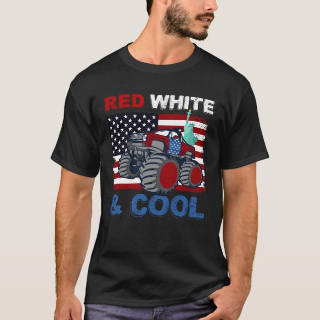 T-shirt Red White 4 juillet Cool Monster Truck USA Ameri (Devant)