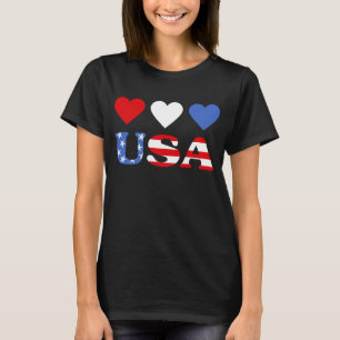 T-shirt Red White and Blue Hearts USA Drapeau