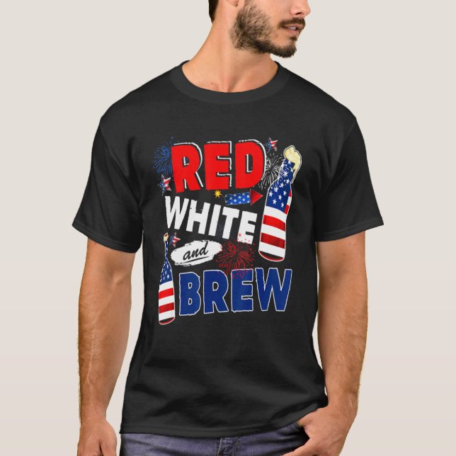 T-shirt Red White And Brew  Drinking Beer  4th Of July (Devant)