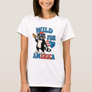 T-shirt  Red White and Teral – Funny Patriotic Raccoon T-S