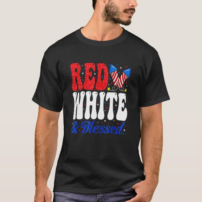 T-shirt Red White Blessed Funny 4th Of July Patriotic Boys (Devant)
