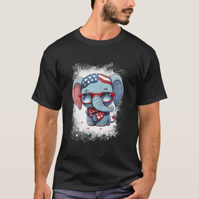 T-shirt Red White Blue Elephant American Flag 4Th Of July  (Devant)