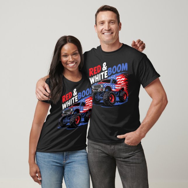 T-shirt Red White Boom Monster Truck Tee (Unisexe)