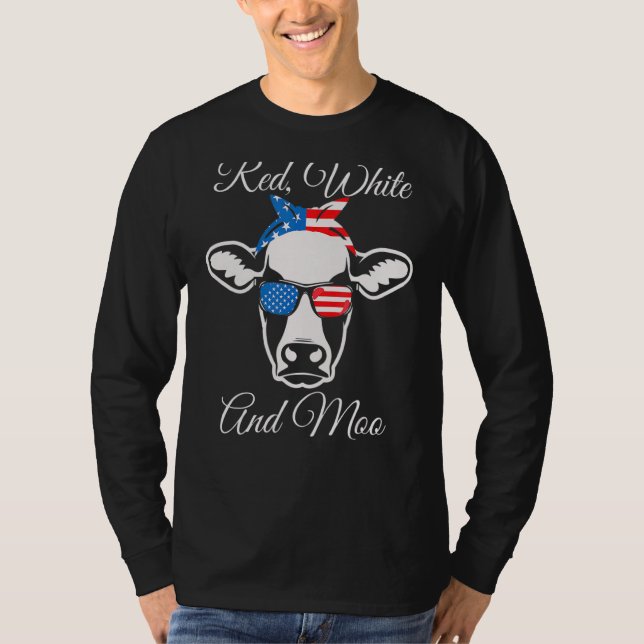 T-shirt Red White et Moo American Flag Cow 4 juillet (Devant)