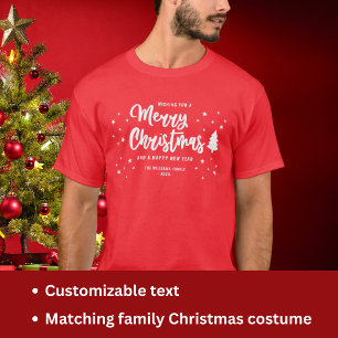 T-shirt Red White Non Photo Nom de famille Joyeux Noël