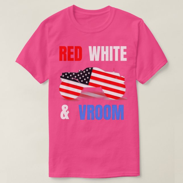 T-shirt Red White Vroom Monster Truck Lion American Flag (Design devant)