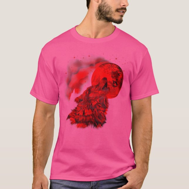 T-shirt Red Wolf Moon Howling Wolf Gothique (Devant)