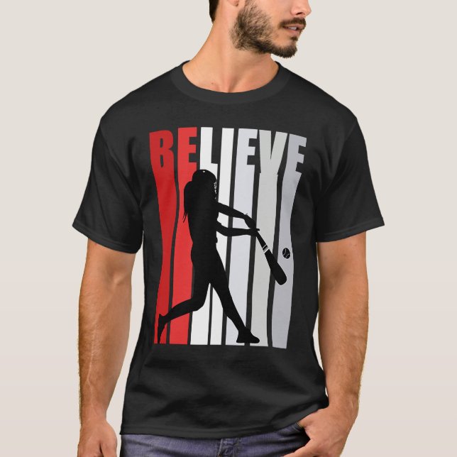 T-shirt Red Womens Believe Baseball Motivational Softball  (Devant)