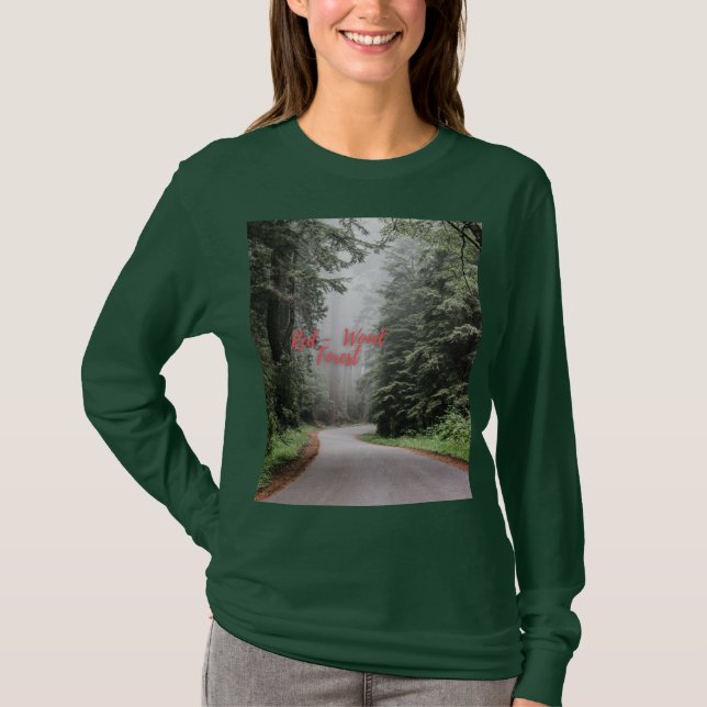 T-shirt Red Wood Forest - Manches longues vertes pour femm (Devant)