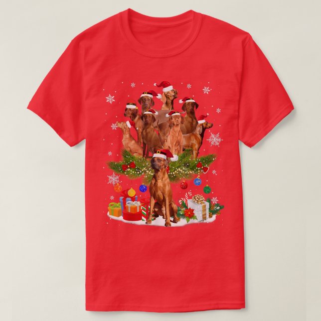 T-shirt Redbone Coonhound Christmas Tree Lights Funny Dog  (Design devant)