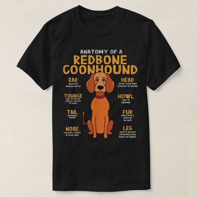 T-shirt Redbone Coonhound Funny Anatomie du chien Maman Pa (Design devant)