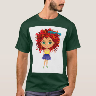 T-shirt Redhead girl debout avec brosse à cheveux