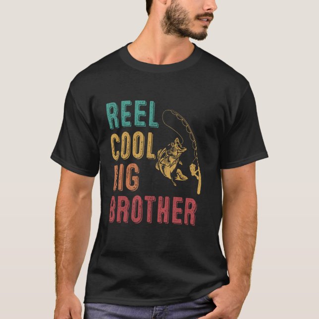 T-shirt Reel Cool Big Brother Funny Matching Famille Pêche (Devant)