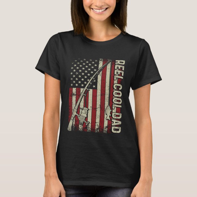 T-shirt Reel Cool Dad American Flag Fishing Christmas (Devant)