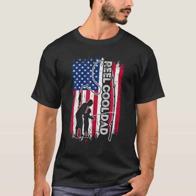 T-shirt Reel Cool DAD Fish American Flag Fishman DAD Fat (Devant)