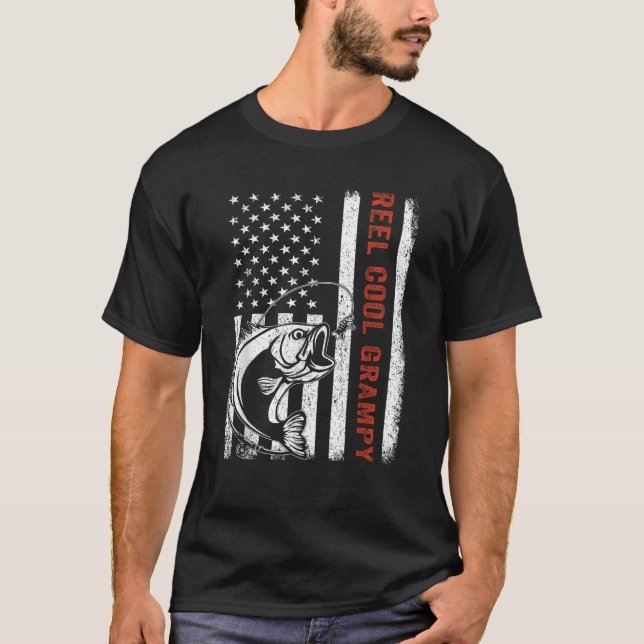 T-shirt Reel Cool Grampy USA Drapeau Pêche pour la fête de (Devant)