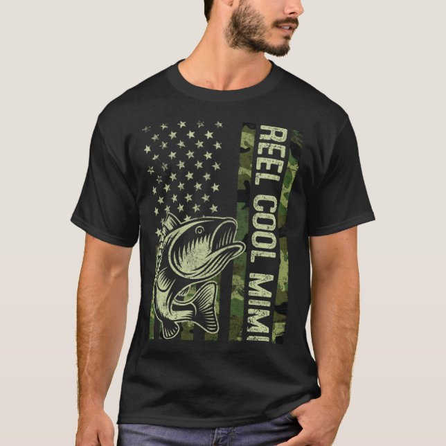 T-shirt Reel Cool Mimi Camouflage American Flag Fishing (Devant)