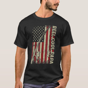 T-shirt Reel Cool Papa Fishing American Flag Fishman Fat