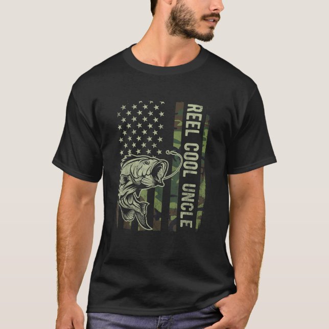 T-shirt Reel Cool Uncle Camouflage Drapeau Américain Funny (Devant)
