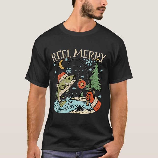 T-shirt Reel Merry Christmas Fishing Funny Hook B Fi-shirt (Devant)