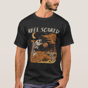 T-shirt Reel Peur Halloween Pêche Drôle Skeleton Fishe