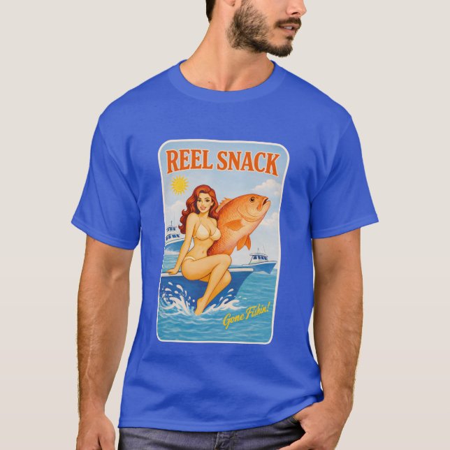 T-shirt Reel Snack Retro Pin-Up Red Snapper Fishing Boater (Devant)