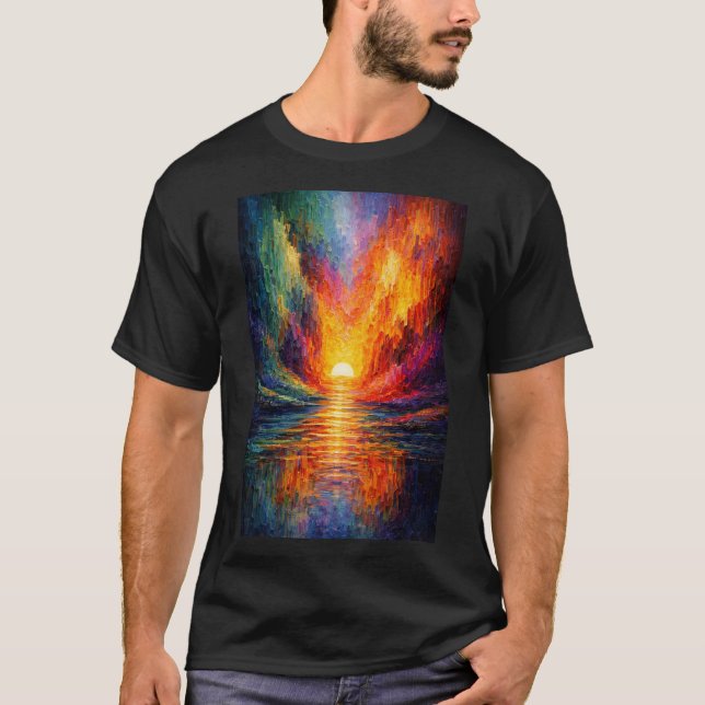 T-shirt Reflet de coucher de soleil abstrait vibrant (Devant)