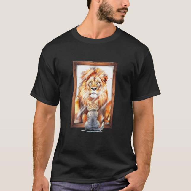 T-shirt Reflet de miroir du chat au lion (Devant)