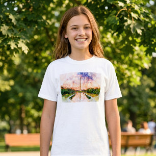 T-shirt Reflet du coucher de soleil aquarelle du Monument 