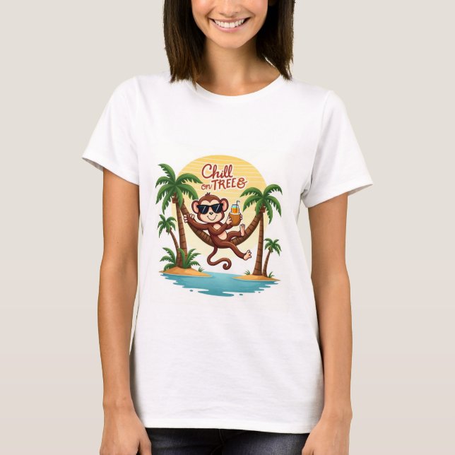 T-shirt Refroidissement sur les arbres Singe Cartoon Tee (Devant)