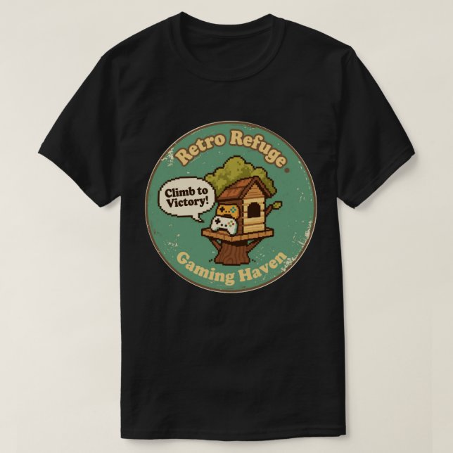 T-shirt Refuge Rétro Paradis du Jeu Pixel Treehouse (Design devant)