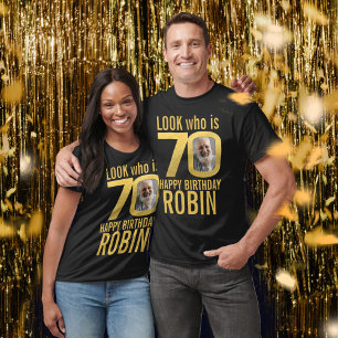 T-shirt regard d'anniversaire 70 ans 70 photo et nom or pe