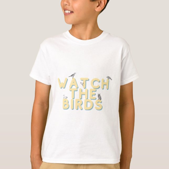 T-shirt regardez les oiseaux texte jaune mignon (Devant)