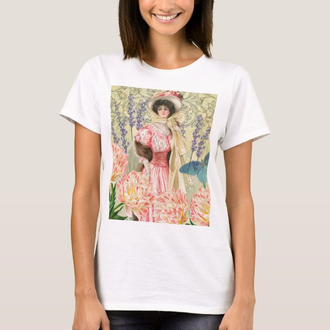 T-shirt Regency de femme victorienne rose (Devant)